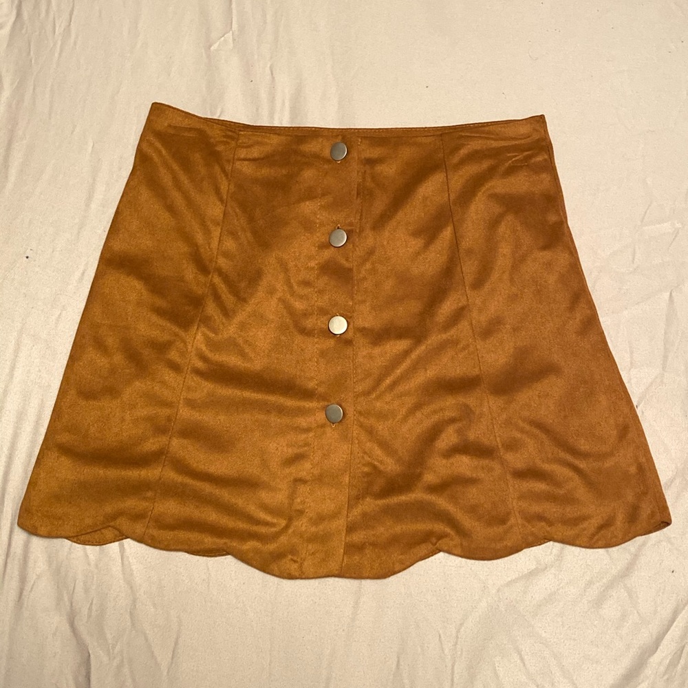 Light Brown Button-Up Suede Skirt